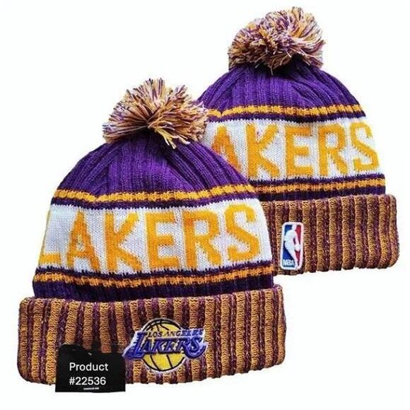 NWT Los Angeles Lakers Knit Pom Beanie Fleece‎ Lining OSFA Unisex - Picture 1 of 5